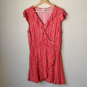 Arizona Jean Company Coral Pink Floral Wrap Mini Dress